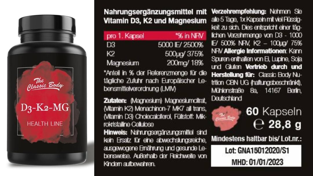 D3-K2-MG Kapseln von Classic Body Nutrition