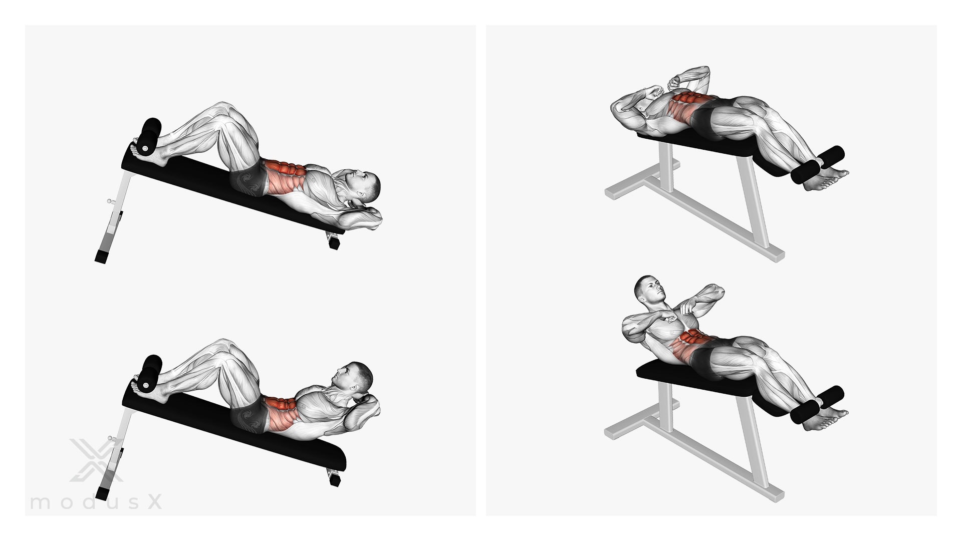 Negative Crunches auf der Schrägbank Varianten