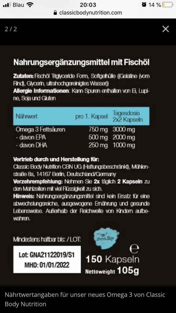 Health Line Omega 3 Nährwertangabe